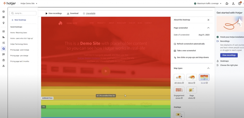 Screenshot from Hotjat analytics in heatmap section - GA4 alternative